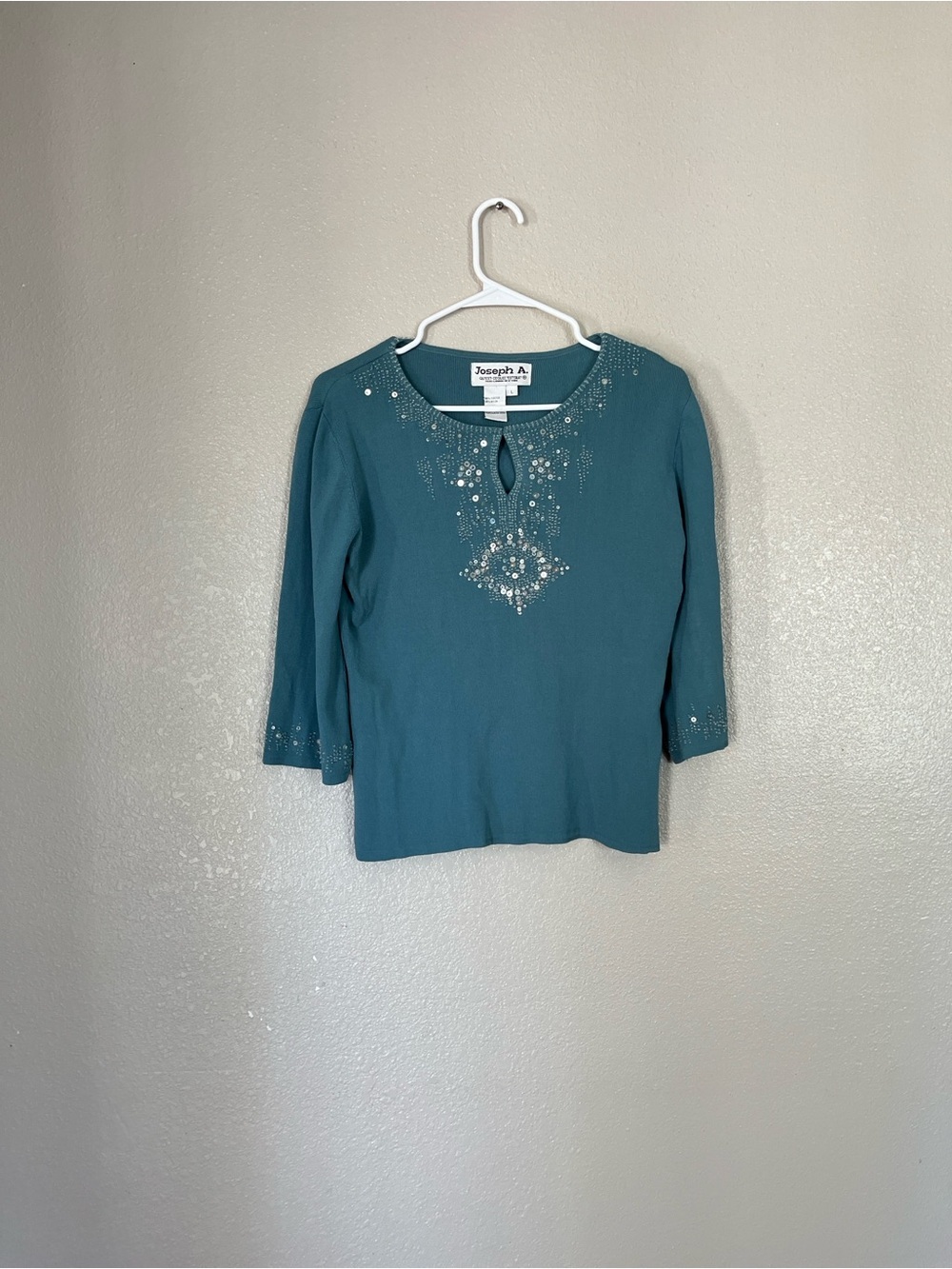 Joseph A. Vintage Teal Embellished Keyhole Knit Top